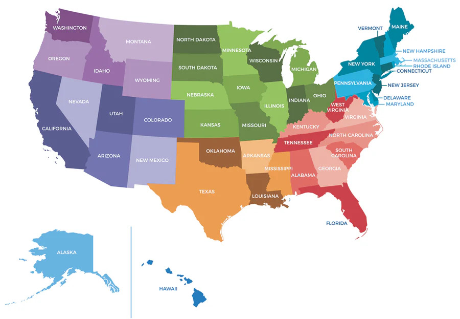 carte des états unis par état