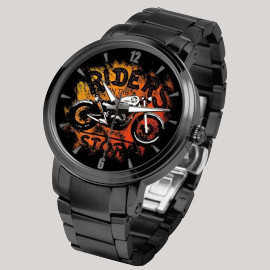 montre moto moderne noire et fond orange