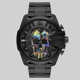 montre noire biker tête de mort