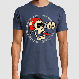 t-shirt motard tête de mort cartoon avec casque