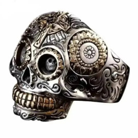 bijou bague motard crâne mexicain