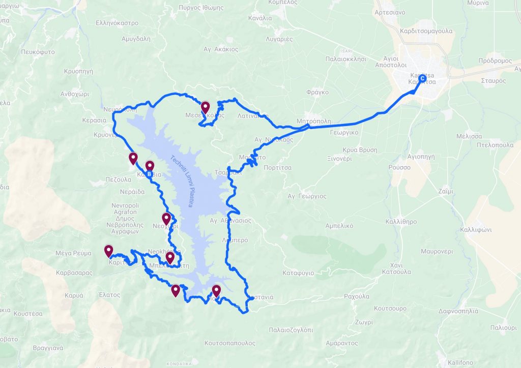 itinéraire du circuit du lac de plastiras en grèce