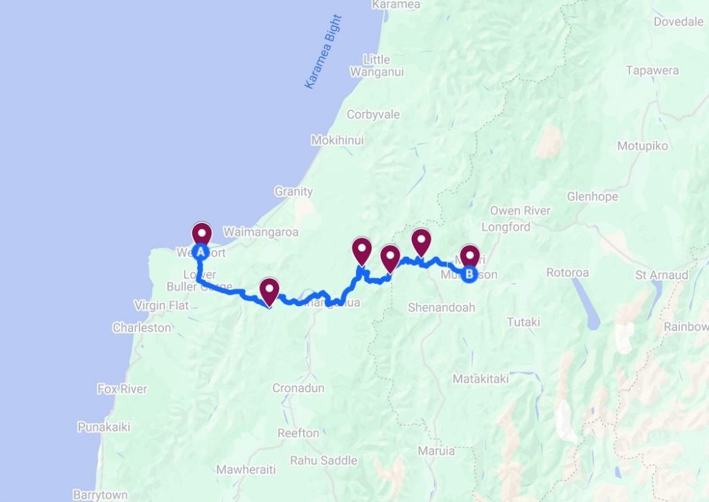 Itinéraire Buller Gorge Road une des meilleurs routes en Nouvelle Zélande