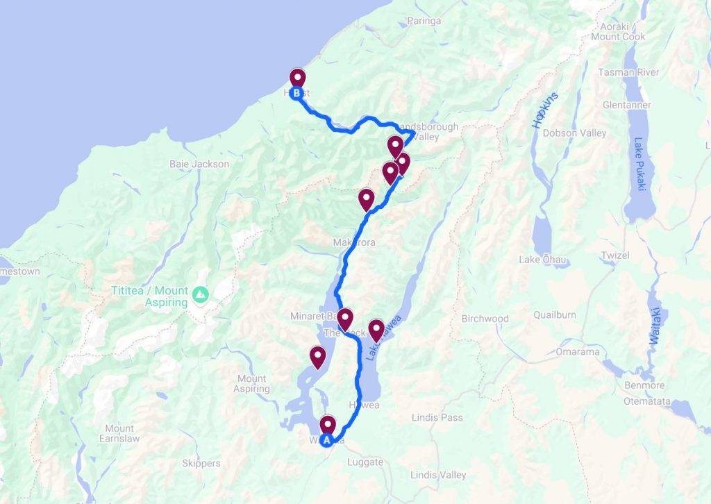 Itinéraire Haast Pass une des meilleurs routes en Nouvelle Zélande